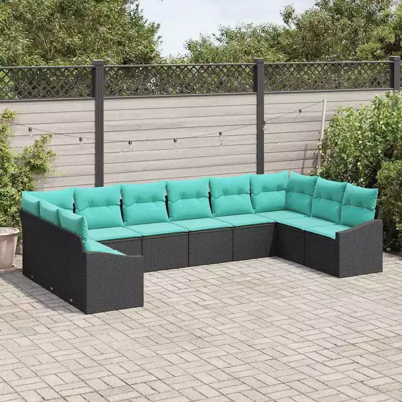 vidaXL Gartensofaset mit Kissen, 10-teilig, braunes Poly-Rattan