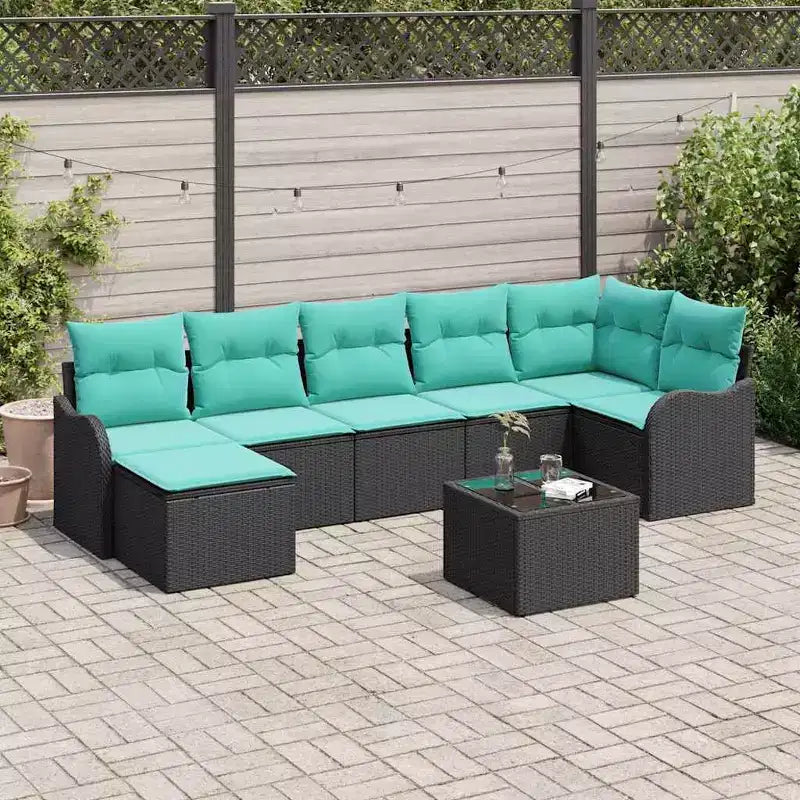 vidaXL Gartensofa-Set mit Kissen, 7-teilig, Poly-Rattan