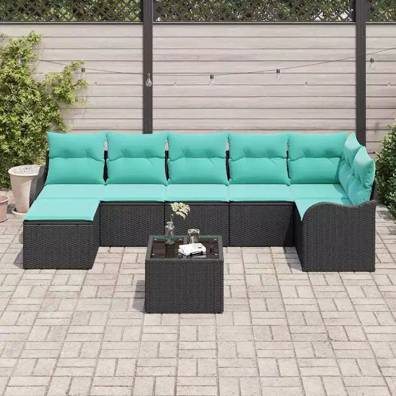 vidaXL Gartensofa-Set mit Kissen, 7-teilig, Poly-Rattan