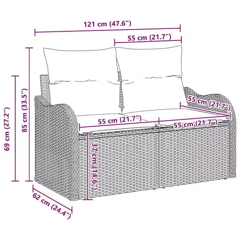 vidaXL Gartensofa-Set mit Kissen 6-teilig Braun Poly-Rattan