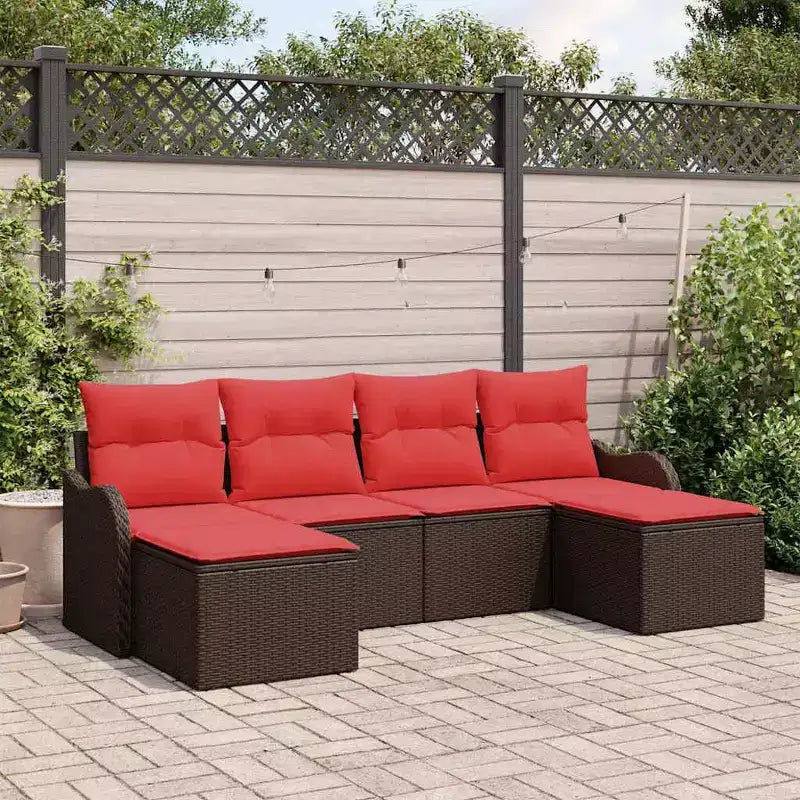 vidaXL Gartensofa-Set mit Kissen 6-teilig Braun Poly-Rattan