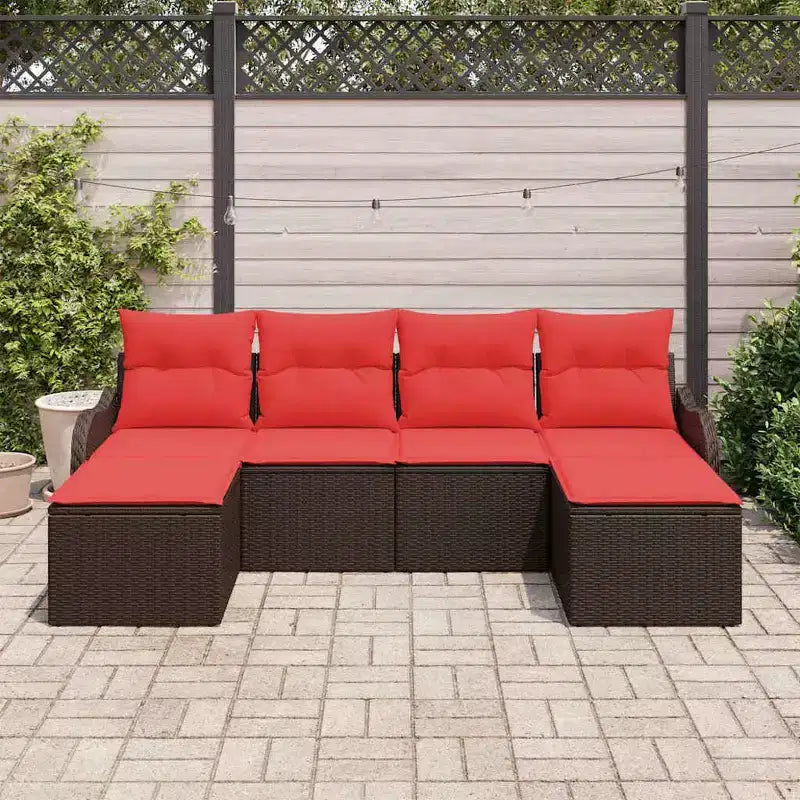 vidaXL Gartensofa-Set mit Kissen 6-teilig Braun Poly-Rattan