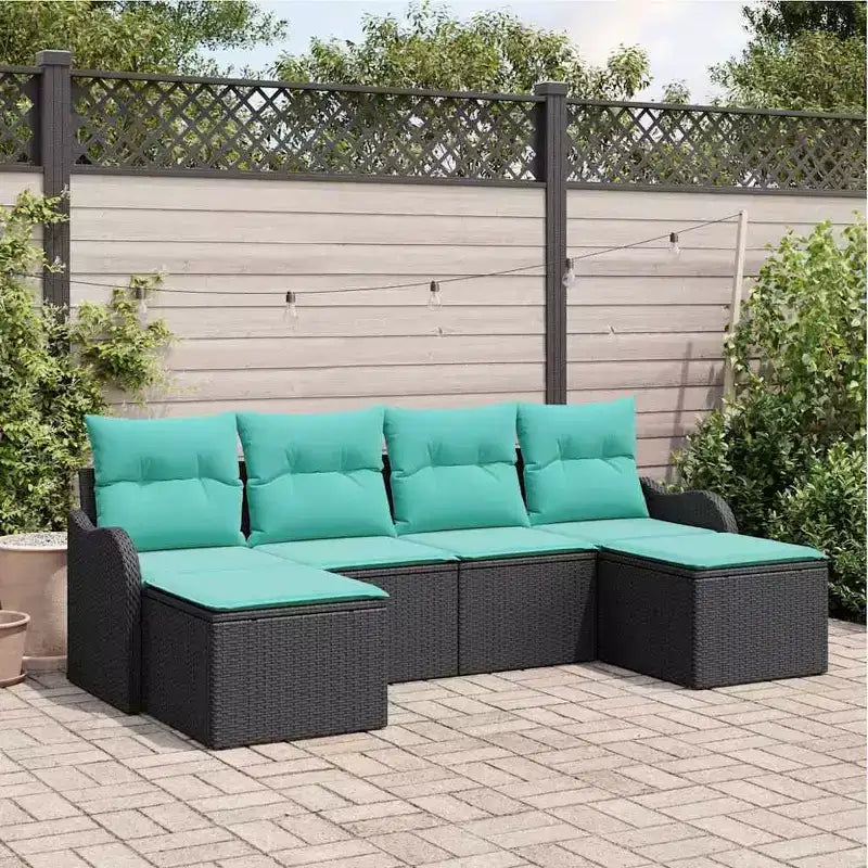 vidaXL Gartensofa-Set mit Kissen 6-teilig Braun Poly-Rattan