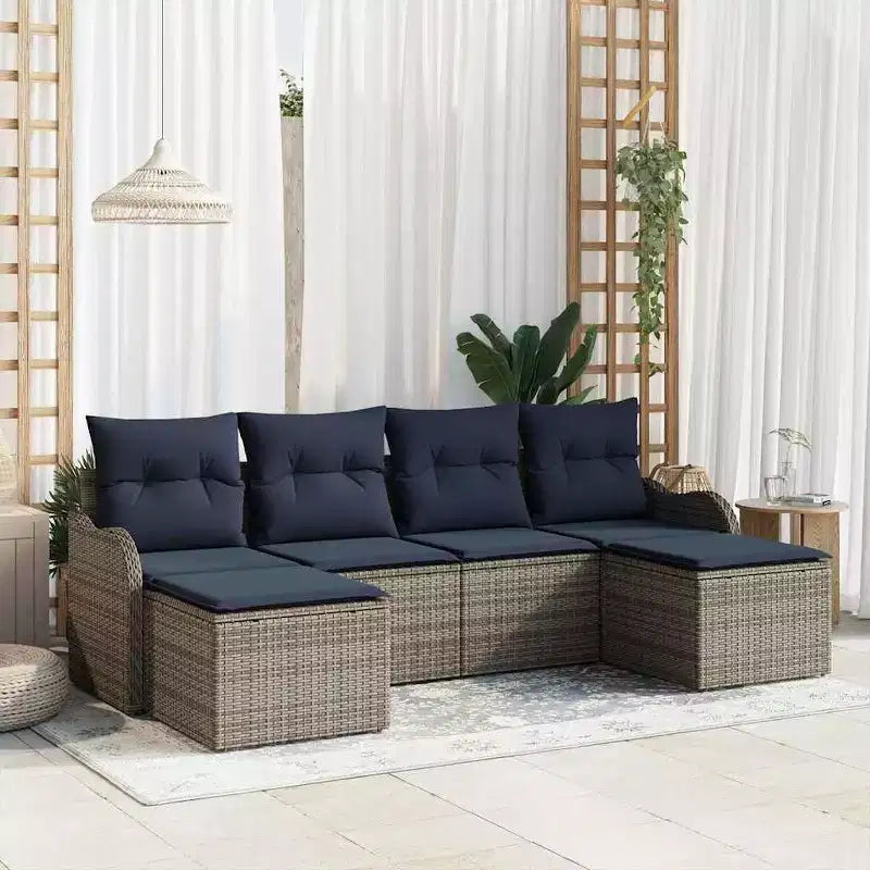 vidaXL Gartensofa-Set mit Kissen 6-teilig Braun Poly-Rattan