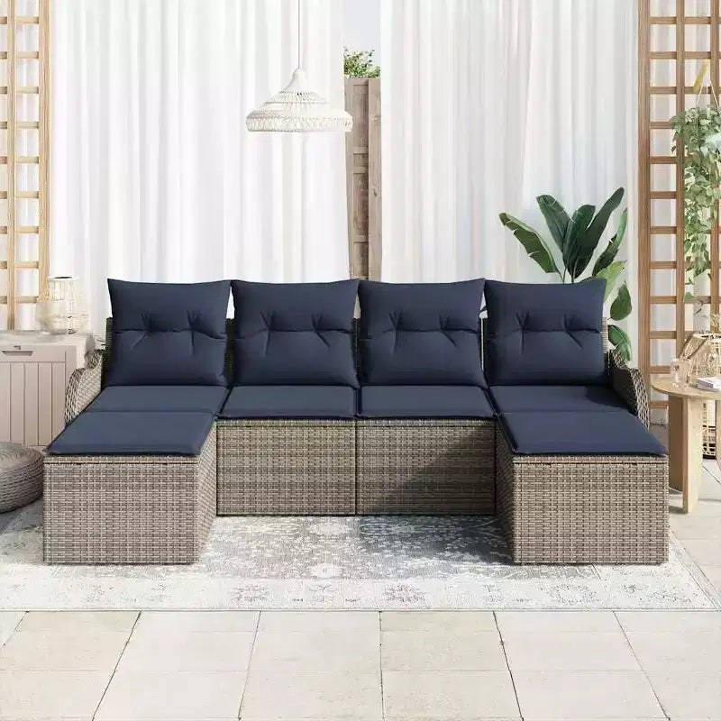 vidaXL Gartensofa-Set mit Kissen 6-teilig Braun Poly-Rattan