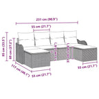 vidaXL Gartensofa-Set mit Kissen 6-teilig Braun Poly-Rattan