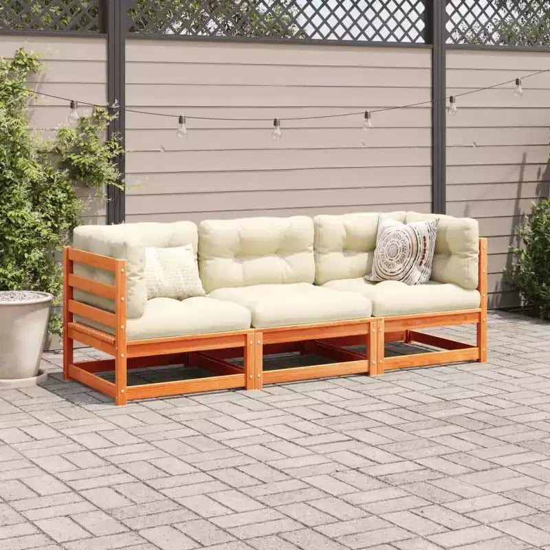 vidaXL Ensemble de canapé de jardin en bois naturel, en pin massif, modulaire, taille moyenne