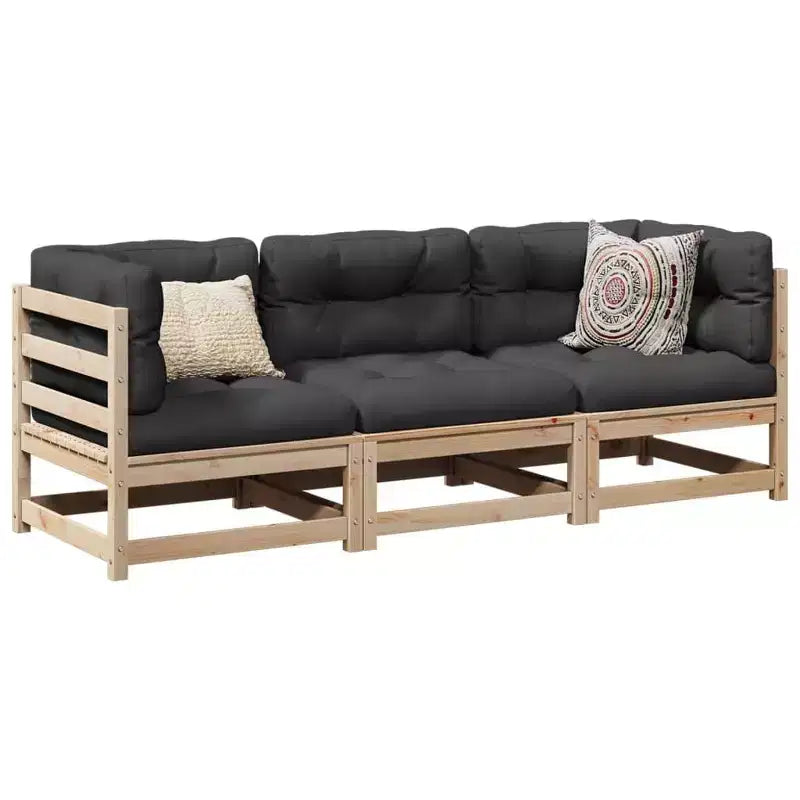 vidaXL Ensemble de canapé de jardin en bois naturel, en pin massif, modulaire, taille moyenne