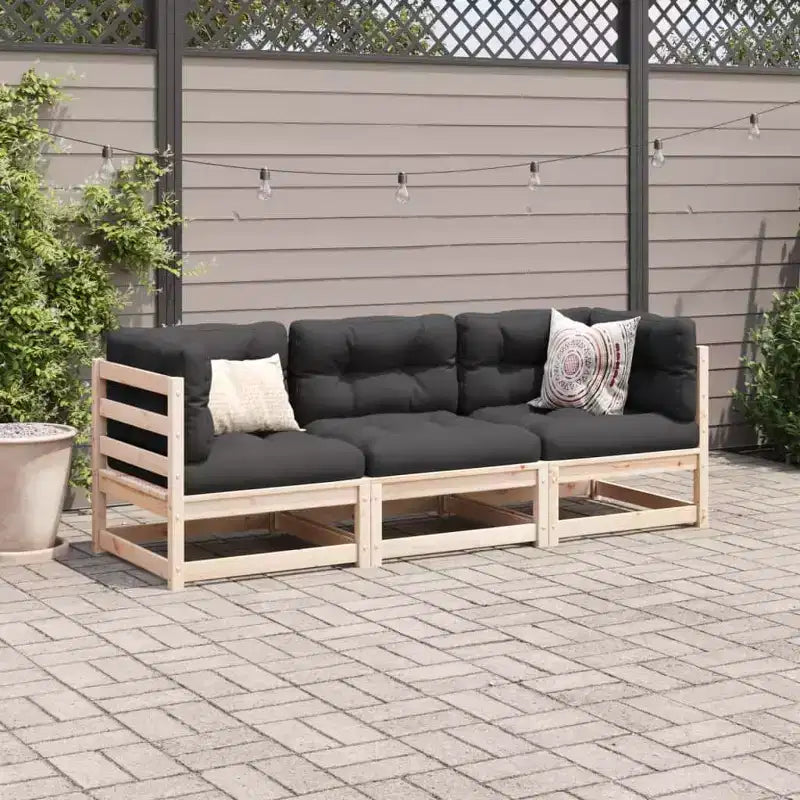 vidaXL Ensemble de canapé de jardin en bois naturel, en pin massif, modulaire, taille moyenne