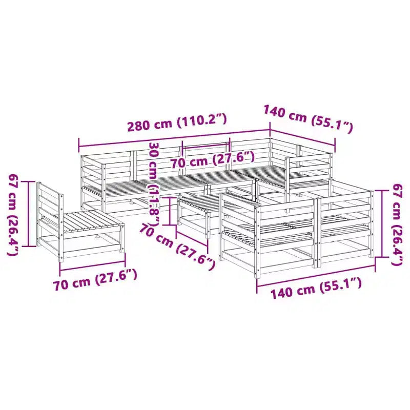 Set di divani da giardino vidaXL in legno massello di pino, componibile modulare da esterno, 9 pezzi, grande