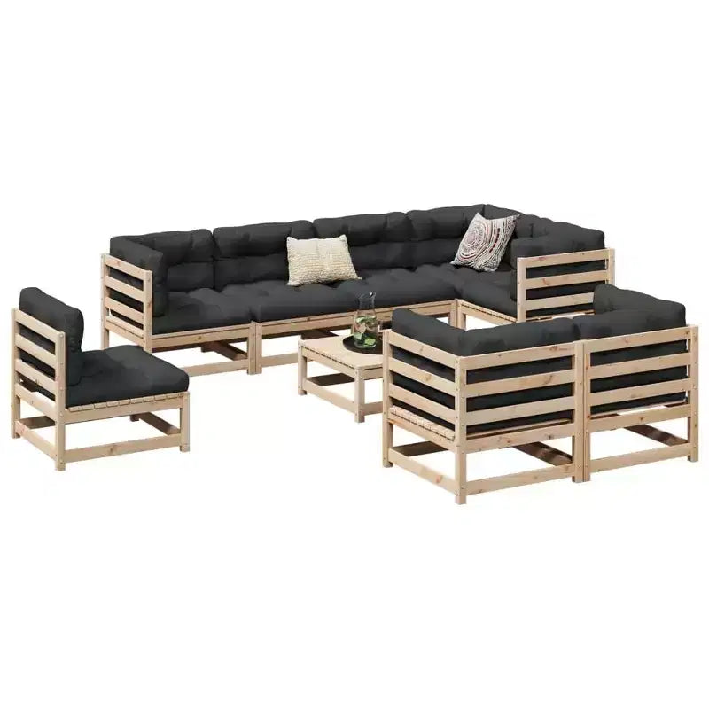 Set di divani da giardino vidaXL in legno massello di pino, componibile modulare da esterno, 9 pezzi, grande