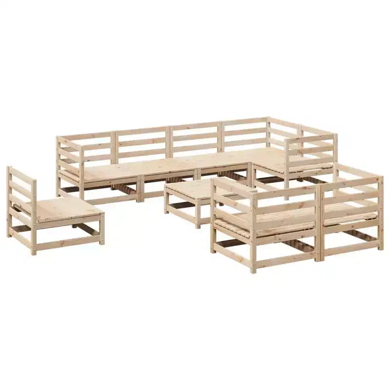 vidaXL Garden Sofa Set Solid Pine Wood Modular Outdoor Sectional, 9-Piece, Large