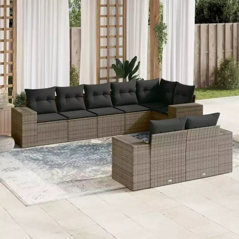 vidaXL Patio Sofa Set with Cushions, Modular Outdoor Sectional, Poly Rattan, Multiple Colors/Models