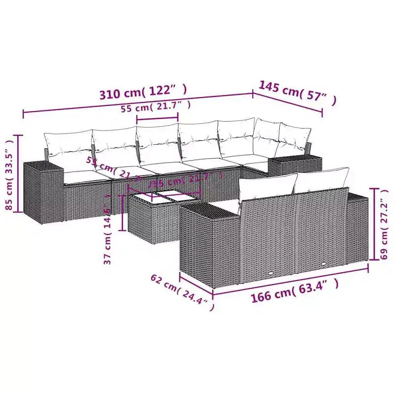 vidaXL Patio Sofa Set with Cushions, Modular Outdoor Sectional, Poly Rattan, Multiple Colors/Models