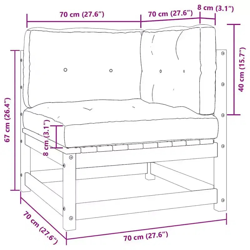 vidaXL Ensemble de mobilier de terrasse modulaire d’extérieur avec coussins, bois massif de pin – angle naturel + repose-pieds