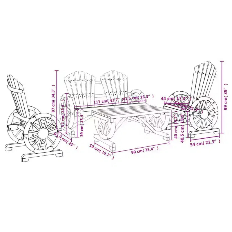 vidaXL Ensemble de salon de terrasse, mobilier d’assise de jardin d’extérieur 4 pièces en bois massif de sapin