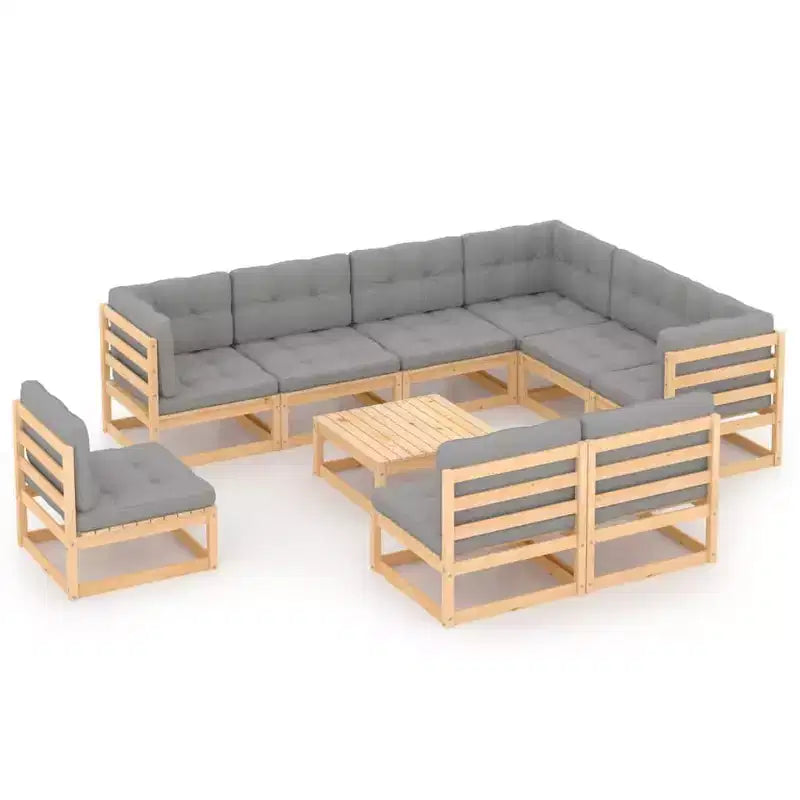 vidaXL Patio Furniture Set 10 Piece Outdoor Sectional Sofa Solid Wood Pine