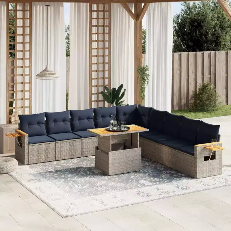 vidaXL 11-teiliges Gartensofa-Set mit Kissen, Poly-Rattan