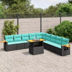vidaXL 11-teiliges Gartensofa-Set mit Kissen, Poly-Rattan
