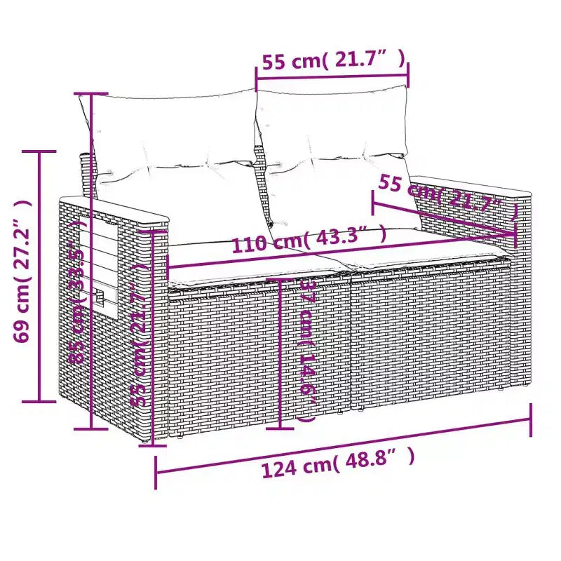 vidaXL 11-teiliges Gartensofa-Set mit Kissen, Poly-Rattan