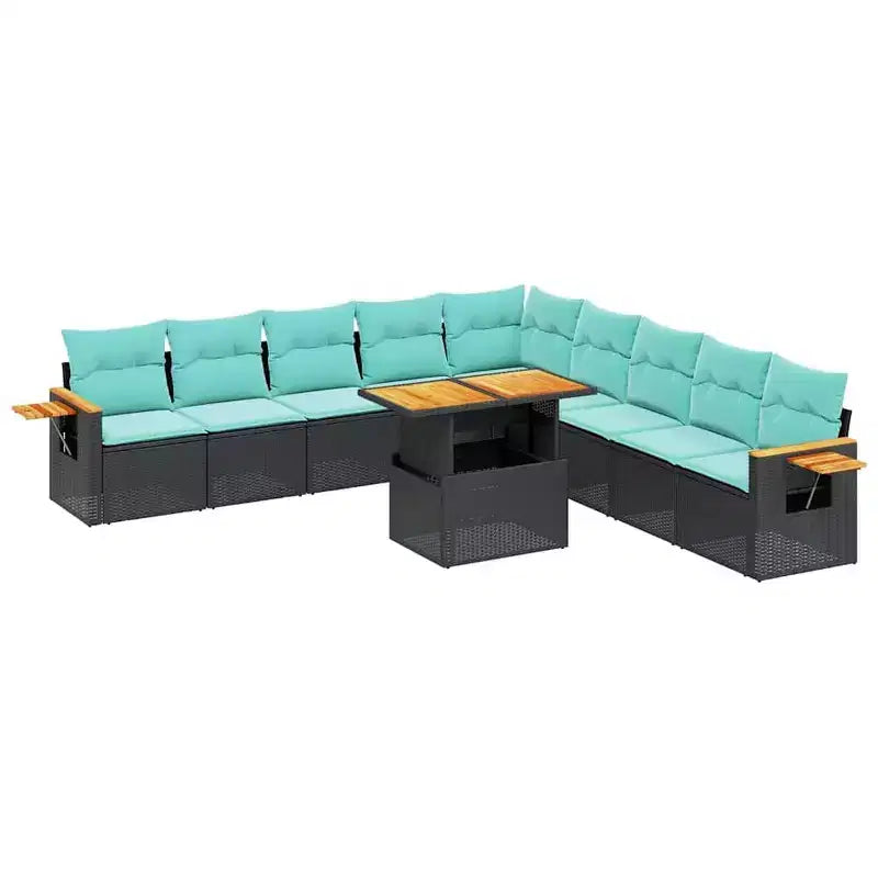 vidaXL 11-teiliges Gartensofa-Set mit Kissen, Poly-Rattan