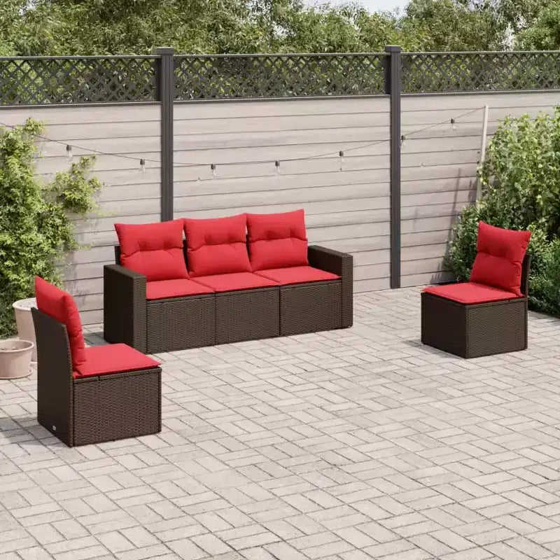vidaXL 5 Piece Patio Sofa Set with Cushions Gray Poly Rattan