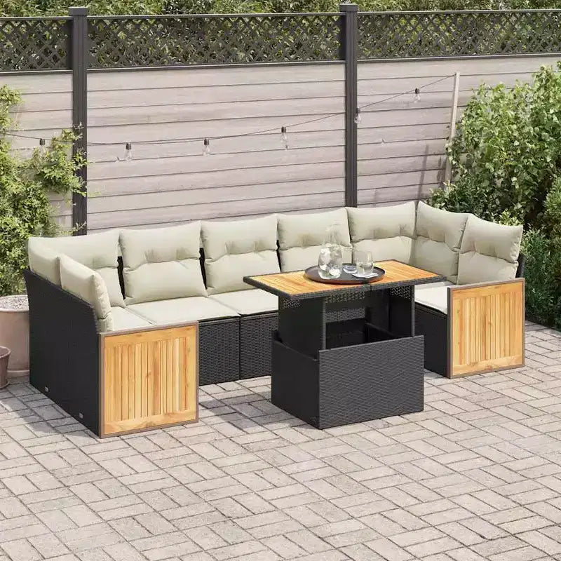vidaXL 8-teiliges Gartensofa-Set mit Kissen, Poly-Rattan