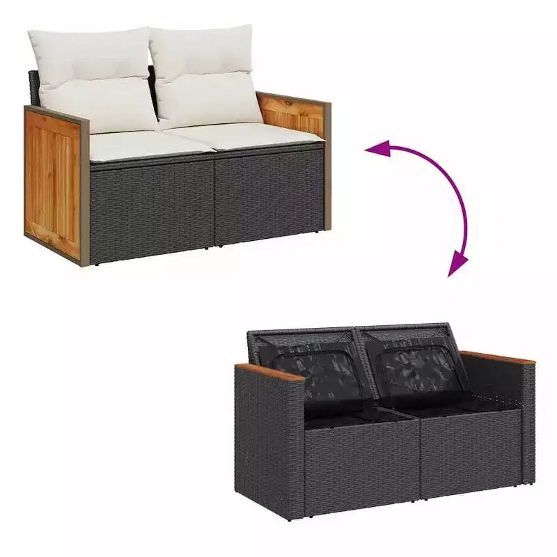 vidaXL 8-teiliges Gartensofa-Set mit Kissen, Poly-Rattan