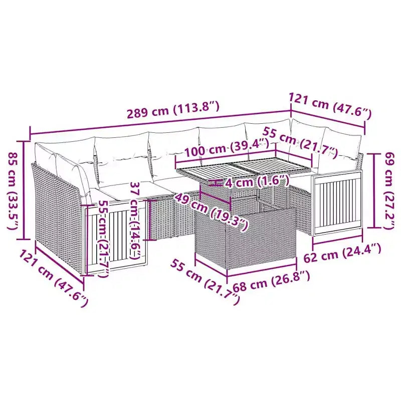 vidaXL 8-teiliges Gartensofa-Set mit Kissen, Poly-Rattan