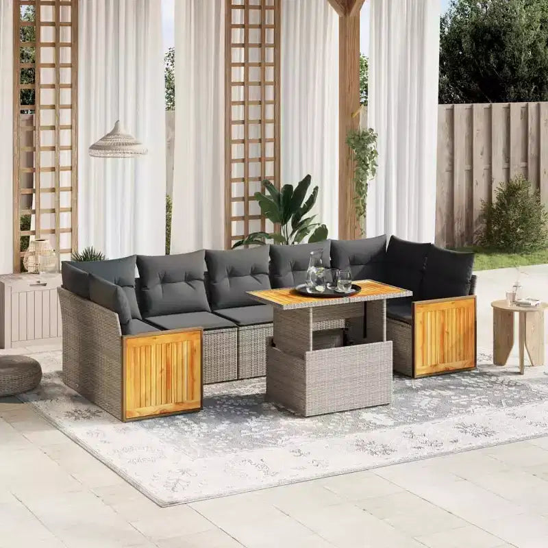 vidaXL 8-teiliges Gartensofa-Set mit Kissen, Poly-Rattan