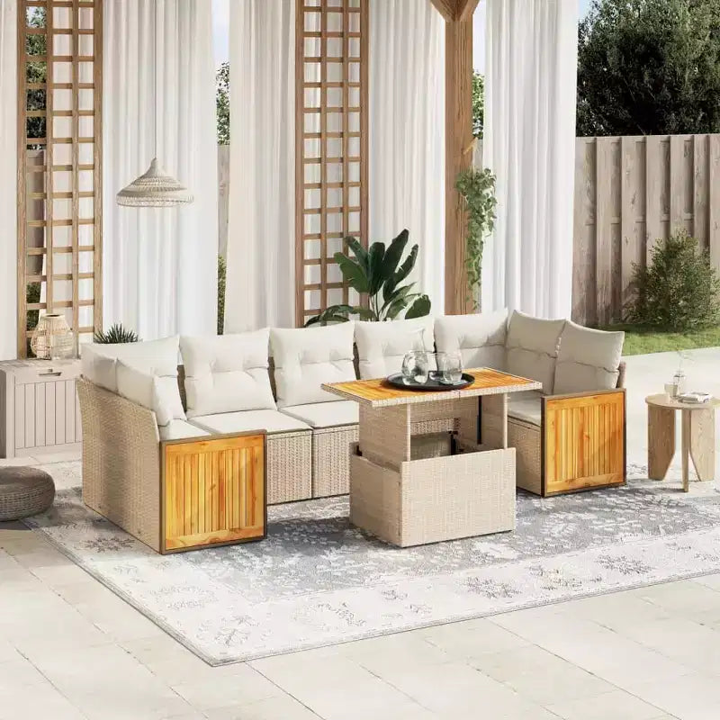vidaXL 8-teiliges Gartensofa-Set mit Kissen, Poly-Rattan