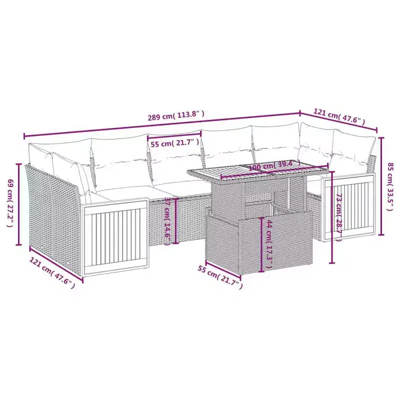 vidaXL 8-teiliges Gartensofa-Set mit Kissen, Poly-Rattan