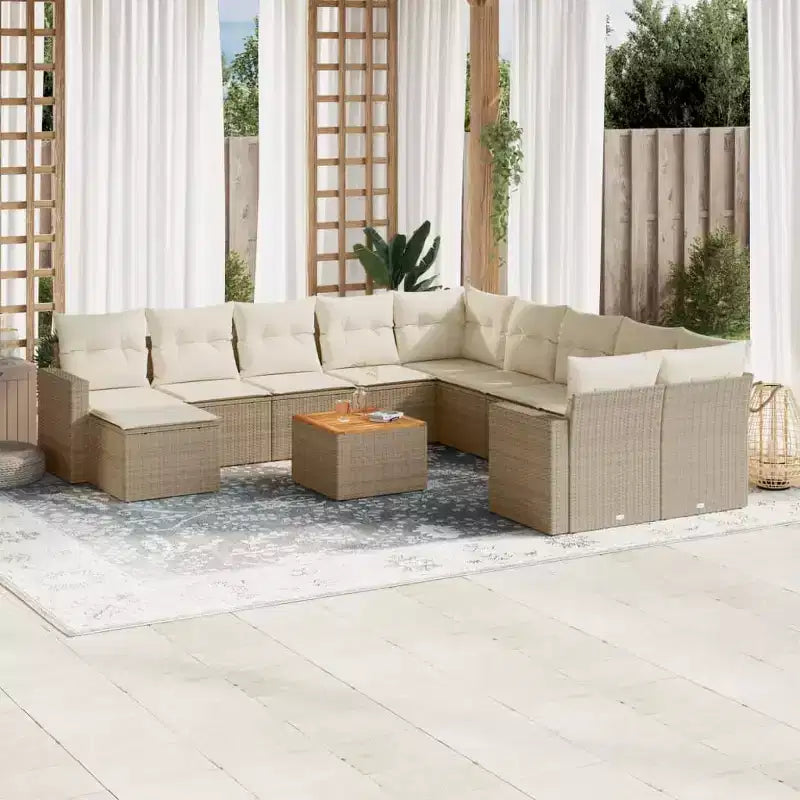 vidaXL ensemble de canapé de terrasse avec coussins, mobilier d’extérieur 12 pièces en polyrotin