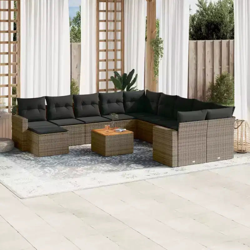 vidaXL ensemble de canapé de terrasse avec coussins, mobilier d’extérieur 12 pièces en polyrotin