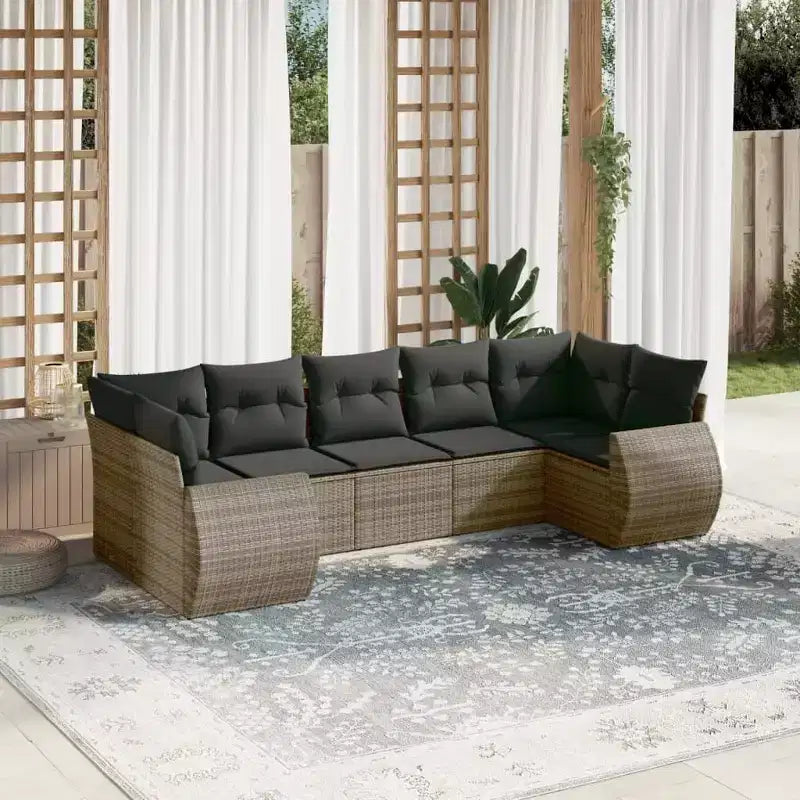 vidaXL 7-teiliges Terrassensofa-Set mit Kissen Grau Poly-Rattan