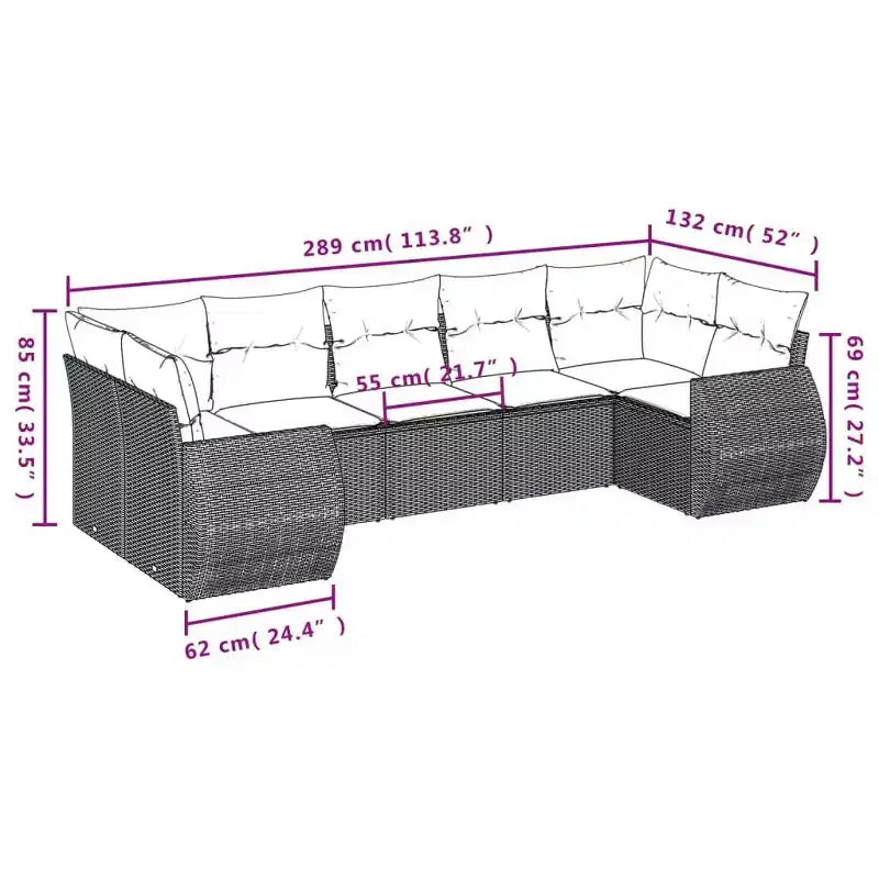 vidaXL 7-teiliges Terrassensofa-Set mit Kissen Grau Poly-Rattan