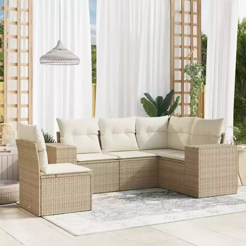vidaXL 6-delige loungeset voor de patio met kussens, polyrotan, modulaire hoekset voor buiten, meerdere kleuren/modellen