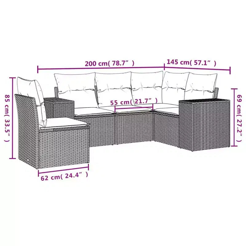 vidaXL 6-delige loungeset voor de patio met kussens, polyrotan, modulaire hoekset voor buiten, meerdere kleuren/modellen