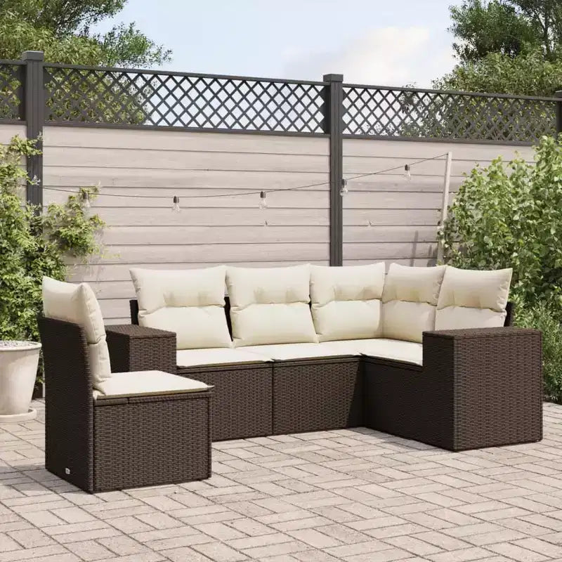 vidaXL 6-delige loungeset voor de patio met kussens, polyrotan, modulaire hoekset voor buiten, meerdere kleuren/modellen
