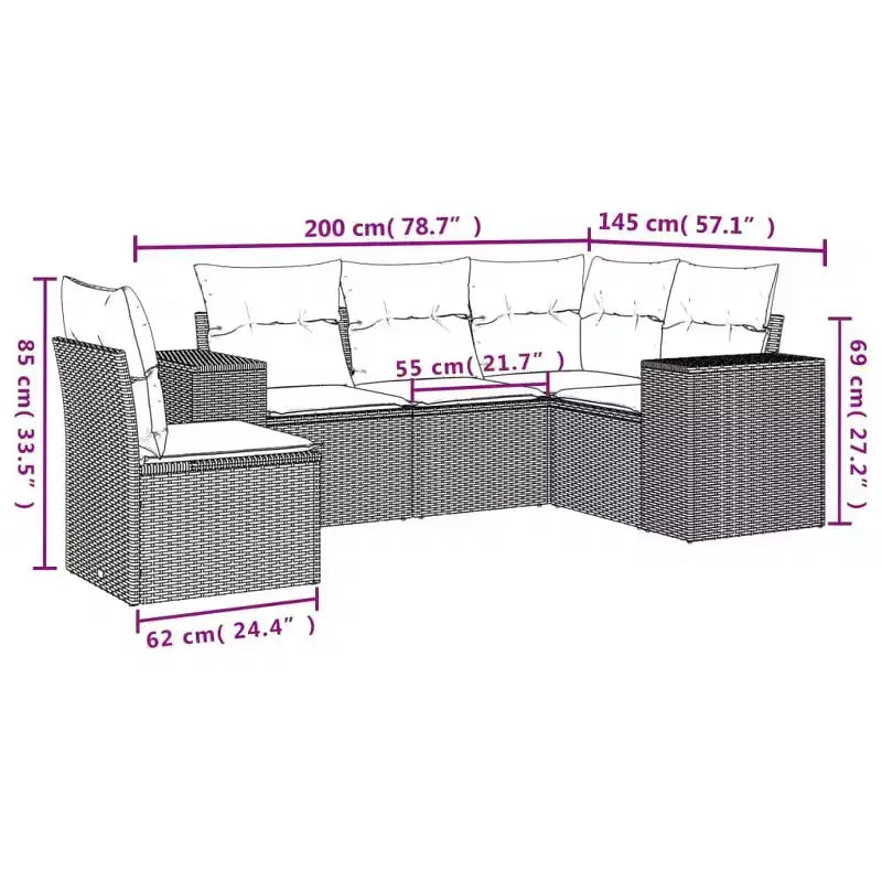 vidaXL 6-delige loungeset voor de patio met kussens, polyrotan, modulaire hoekset voor buiten, meerdere kleuren/modellen