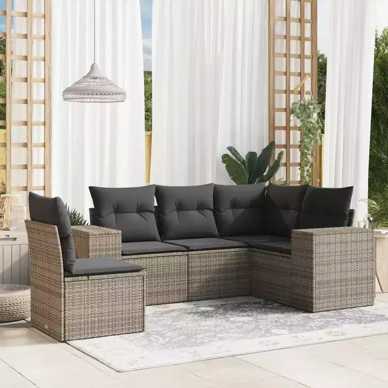 vidaXL 6-delige loungeset voor de patio met kussens, polyrotan, modulaire hoekset voor buiten, meerdere kleuren/modellen