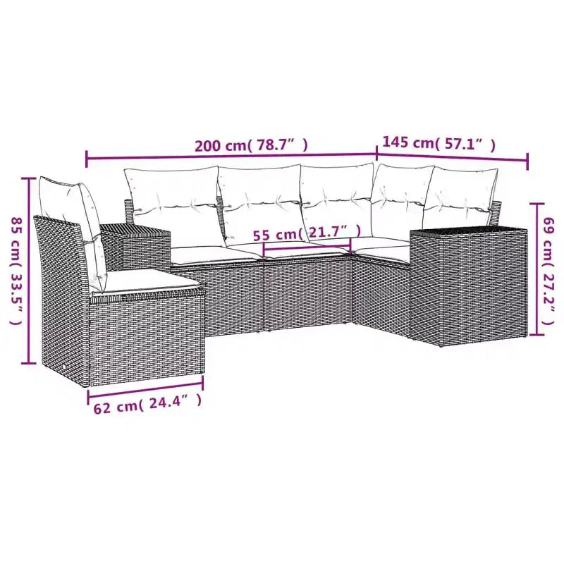 vidaXL 6-delige loungeset voor de patio met kussens, polyrotan, modulaire hoekset voor buiten, meerdere kleuren/modellen