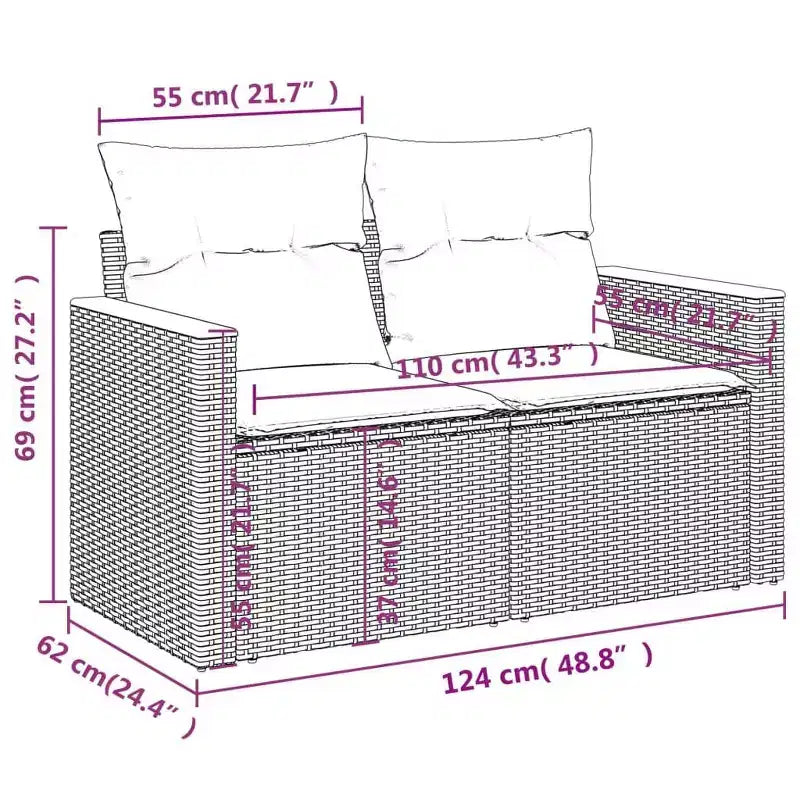 vidaXL 14-teiliges Loungeset für die Terrasse mit Auflagen, Poly-Rattan