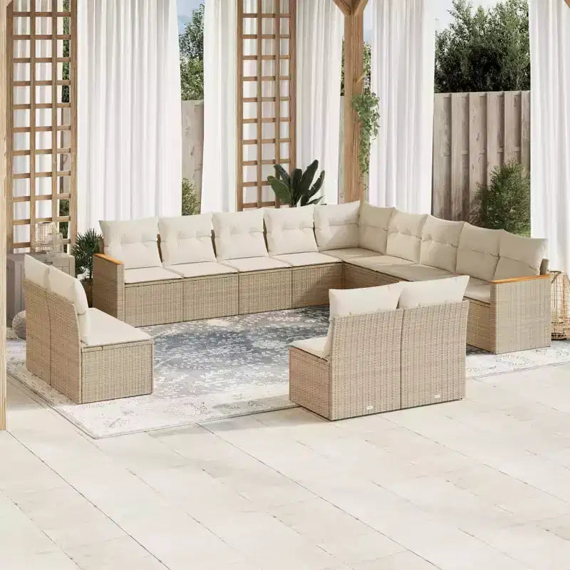 vidaXL 14-teiliges Loungeset für die Terrasse mit Auflagen, Poly-Rattan