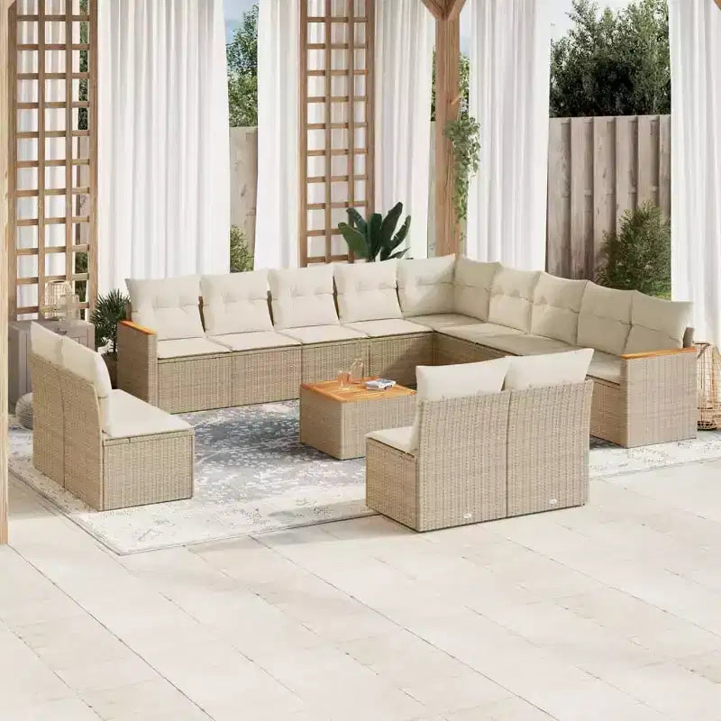 vidaXL 14-teiliges Loungeset für die Terrasse mit Auflagen, Poly-Rattan