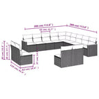 vidaXL 14-teiliges Loungeset für die Terrasse mit Auflagen, Poly-Rattan