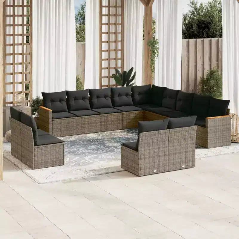 vidaXL 14-teiliges Loungeset für die Terrasse mit Auflagen, Poly-Rattan