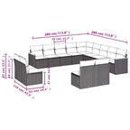 vidaXL 14-teiliges Loungeset für die Terrasse mit Auflagen, Poly-Rattan