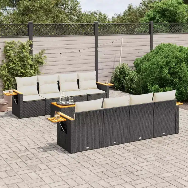vidaXL 9-teiliges Gartensofa-Set mit Kissen, Poly-Rattan