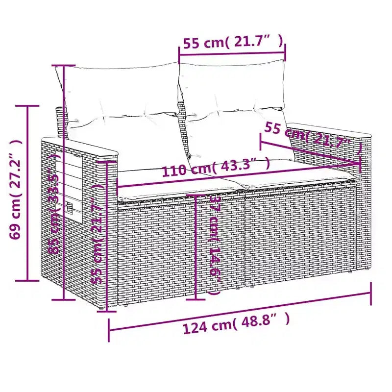 vidaXL 9-teiliges Gartensofa-Set mit Kissen, Poly-Rattan
